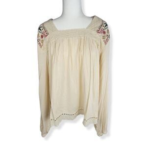Knox Rose cream Boho Embroidered Top Large